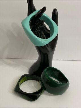 Bangle Bracelet Set Resin Chunky Fashion Green/Aqua